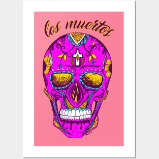 Neon Pink Los Muertos Skull Posters and Art